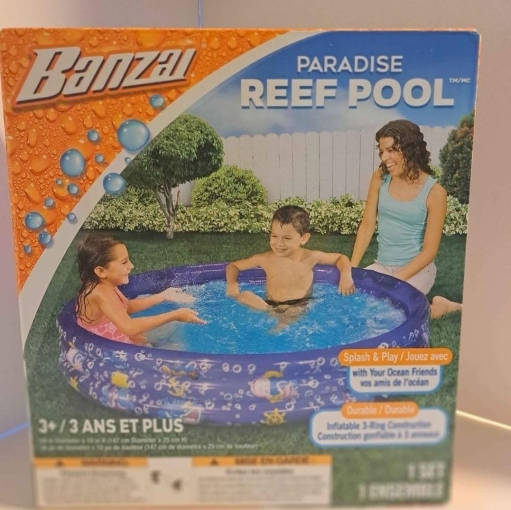 Banzai inflatable 3 ring pool 58" x 10" new unopened box